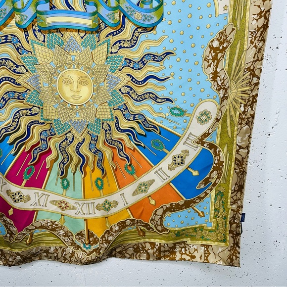 J. McLaughlin Multi Color Roman Numeral Sun 100% Silk Scarf 35.5 x 35” - Picture 5 of 10